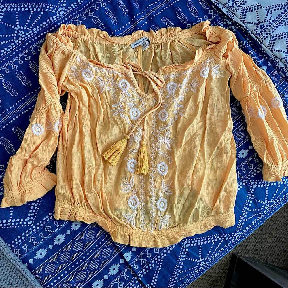 American Eagle - Stitched Floral Off The Shoulder Blouse